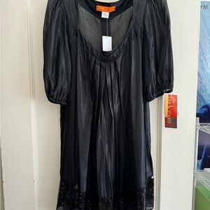 Cynthia Steffe Black Babydoll Dress with Puff Sleeves